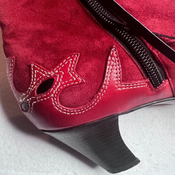 Antonio Melani Red Suede Leather Western Ankle Boots Women's 9 M Kitten Heel - Picture 10 of 15